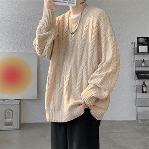 8XL-M麻花毛衣男休闲大码慵懒风情侣圆领针织衫线衣外套MY1512P65图片