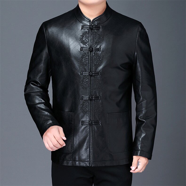 AN9131钱塘2020-3秋冬新款中老年男士商务休闲唐装皮衣外套P150,男装皮衣,钱塘207-3