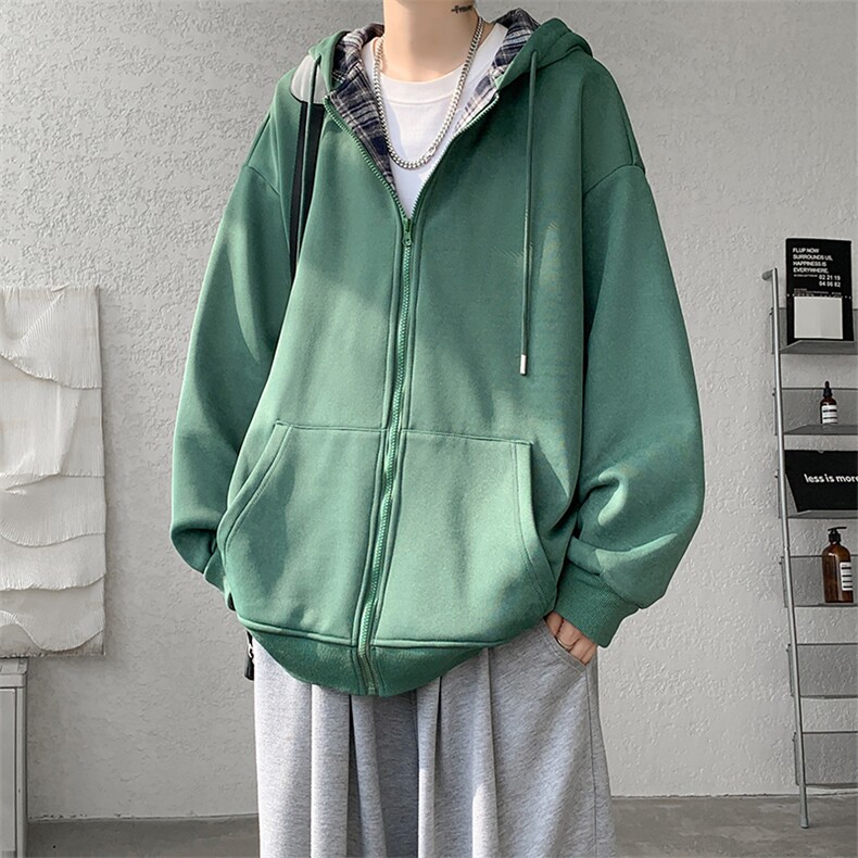 扎染撞色格子男女百搭连帽大码卫衣外套WY10090-特P55加绒特P65,女装短外套,电商A059