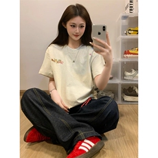万针全刺绣工艺抖音得物高品质260克重磅纯棉双纱美式高街短袖T恤，男装T恤，电商A486