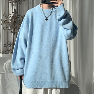 1港风宽松中性情侣潮流纯色大码M-5XL毛衣男外套7979P45加绒P55图片