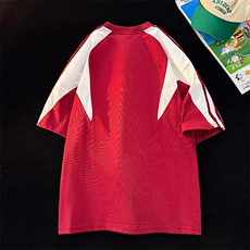 复古撞色拼接条纹t恤潮牌插肩袖黑色短袖男夏季25XT77227特批25，男装T恤，电商A042