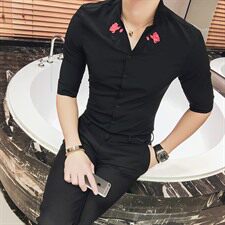 2021年夏季七分袖休闲修身型时尚简约百搭绣花衬衫，男装衬衫，星座419（原A233）