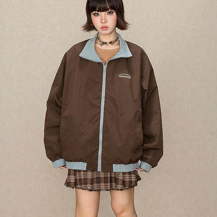 双面穿三条杠外套女春秋新款美式立领运动情侣夹克棒球服上衣,男装夹克,星座613