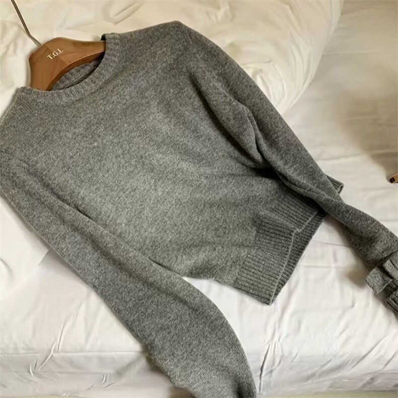 时尚百搭蝴蝶结圆领女士羊毛衫羊毛显瘦修身保暖毛衣,女装羊毛衫,旭驰羊绒