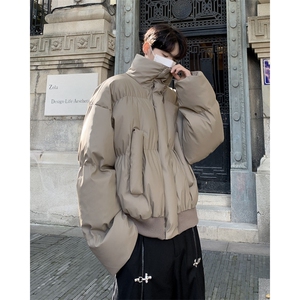 美式PU皮立领短款棉服男加厚保暖工装棉衣外套冬季ootd穿搭面包服图片