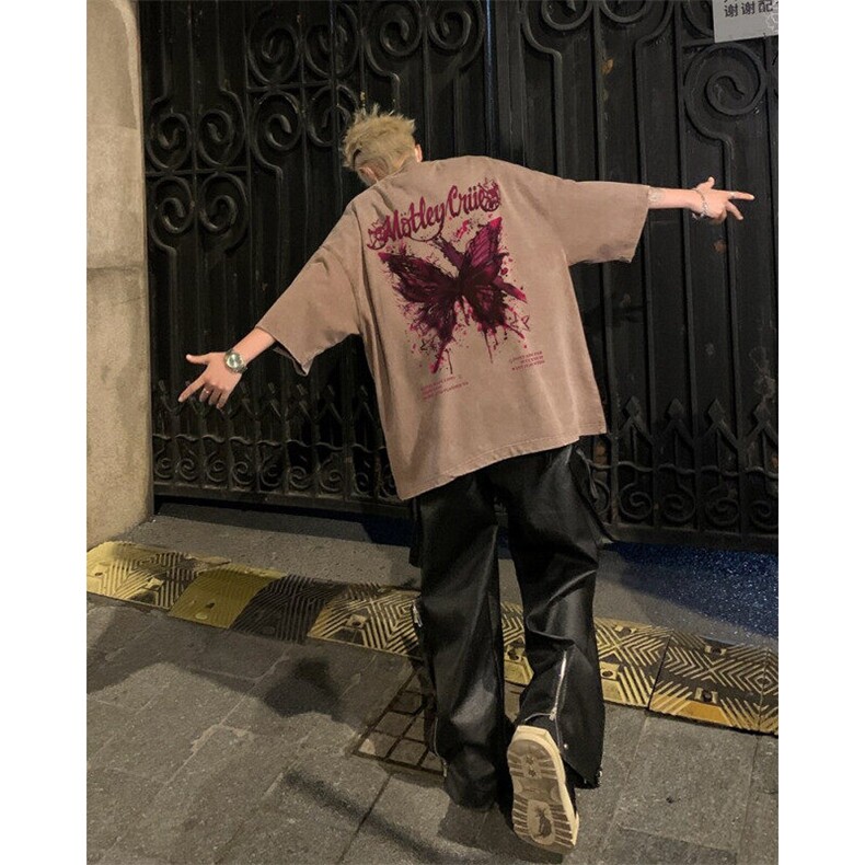 美式水洗做旧纯棉短袖T恤男美式潮牌黑暗风宽松情侣重磅半袖体恤,男装T恤,星座517A-2