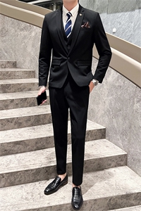 西服套装男西装男士商务休闲职业装修身新郎伴郎结婚三件套礼服潮图片