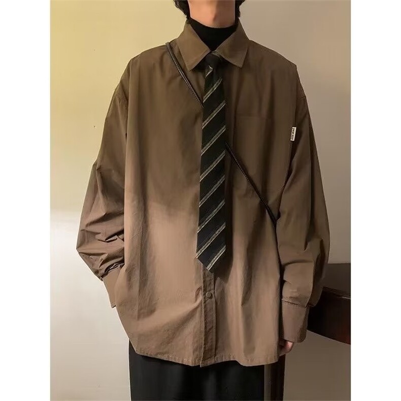 复古长袖衬衫男港风chic宽松潮流休闲衬衫C330P35,男装衬衫,星座1116-2