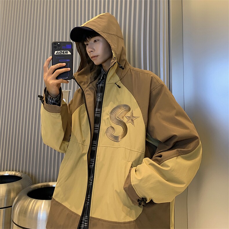 新款美式冲锋衣设计感户外宽松刺绣机能连帽外套男女秋季JK15-P68,男装夹克,星座1008