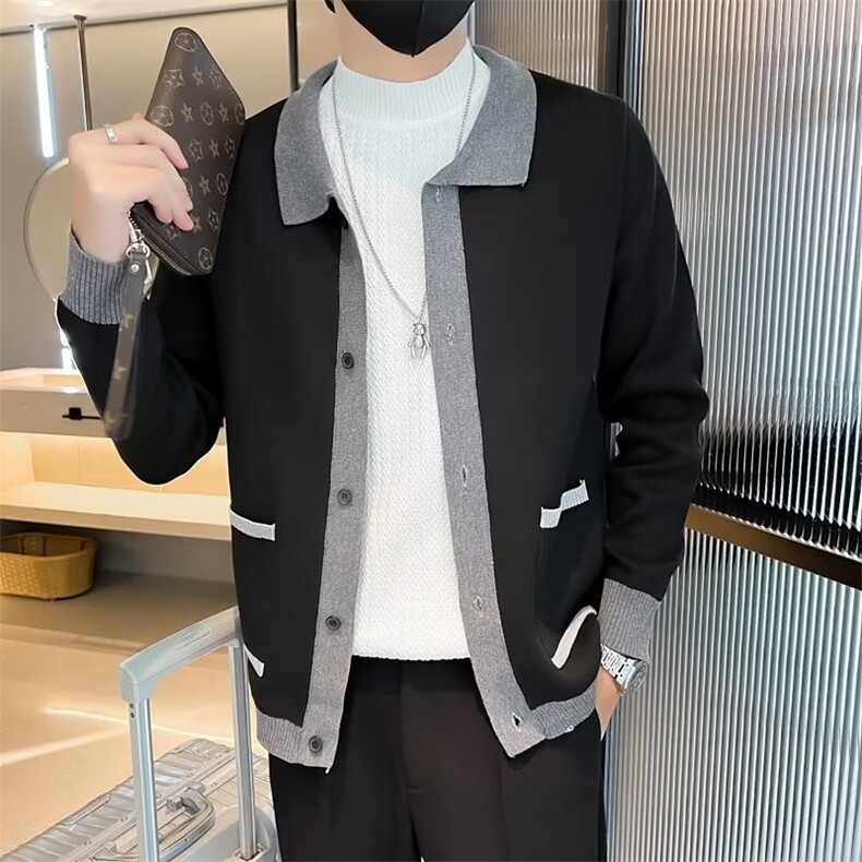社会小伙秋冬针织开衫男翻领韩版修身夹克单排纽扣羊毛衣外套M123,男装针织衫/毛衣,星座1116A-2（原606A-1）