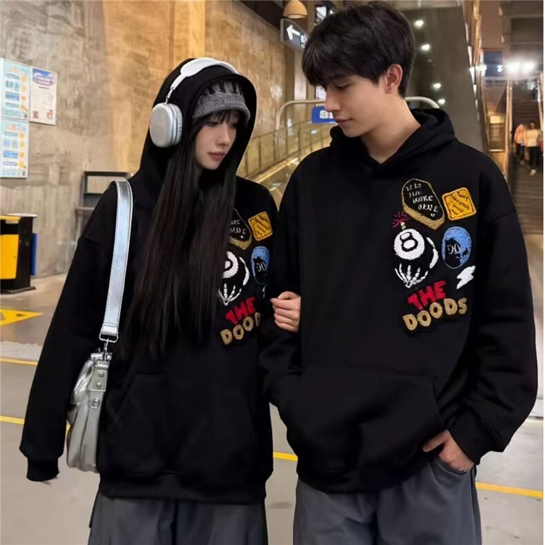 1506A/GWY22010/P52美式复古刺绣连帽卫衣春秋外套宽松百搭,女装短外套,星座1506A