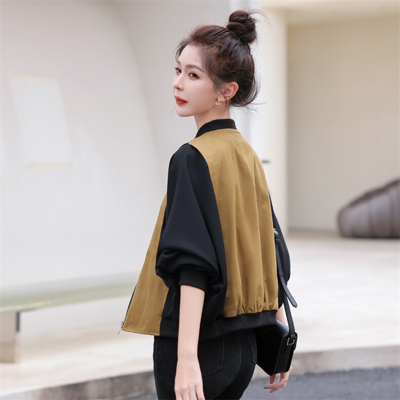 拼接撞色棒球服外套女秋季新款2022百搭休闲拉链开衫夹克短上衣潮,女装短外套,辉之琳