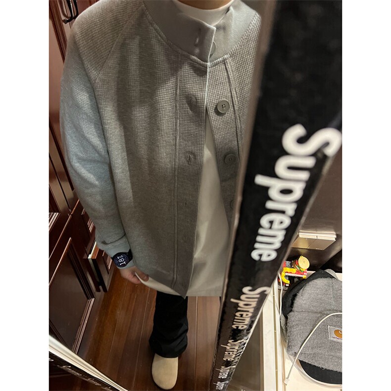 美式chic韩系灰色卫衣外套男春秋季2025新款华夫格棒球服开衫上衣,男装夹克,星座506A