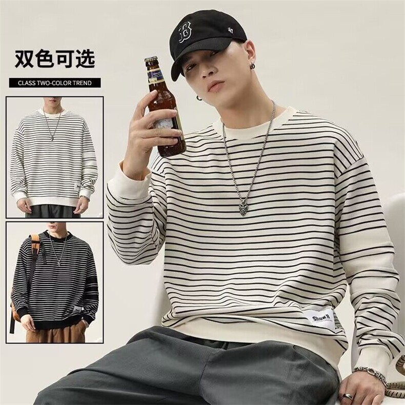1506-1/W三杆条纹卫衣1/P31加绒长袖T恤男秋冬潮牌条纹体恤卫衣,男装T恤,星座1506-1