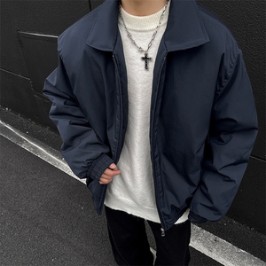 主推美式高街宽松短款行政棉服夹棉翻领夹克外套男潮D392特P55,明星烟管裤搭配图片