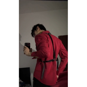 枫叶红禁欲系酒红色衬衫男春秋季痞帅dk男生制服长袖衬衣打底衫图片