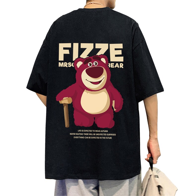 T719P26夏季新品潮牌高街短袖T恤宽松ins重磅纯棉体恤小熊印花,男装T恤,星座304A