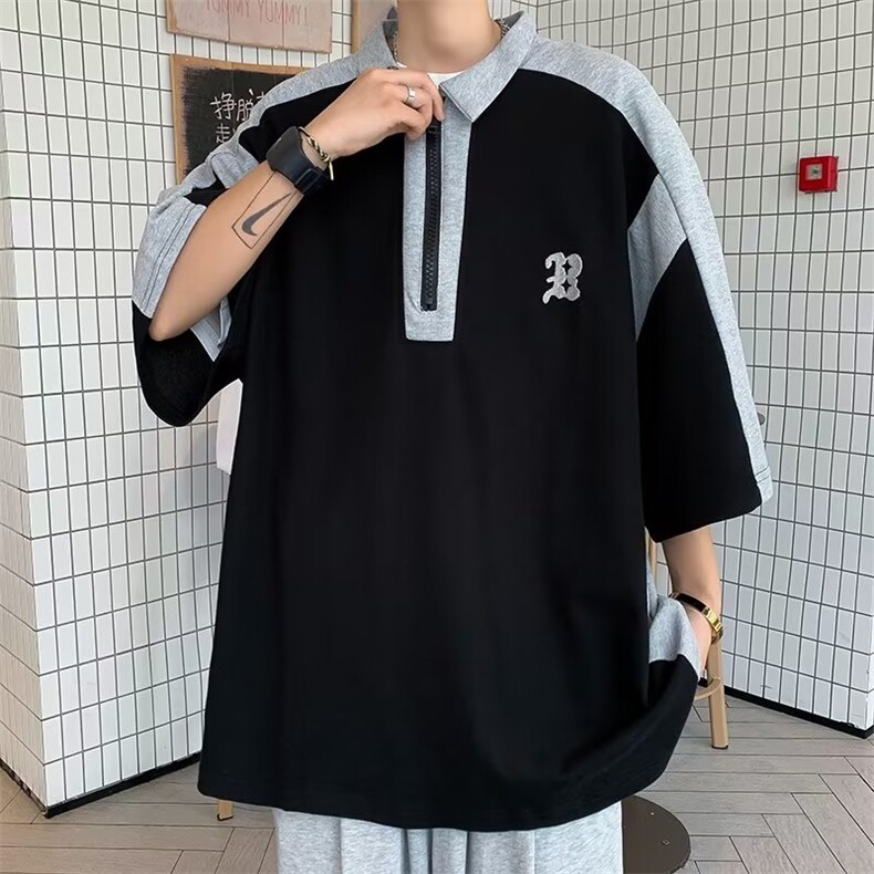 polo衫短袖男日系复古半袖t恤潮牌美式短袖上衣1001-1-PT35-P35,男装Polo衫,星座1001-1