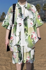扎染满印夏威夷休闲运动套装男生夏季薄款海边沙滩衬衫短裤两件套，男装衬衫，电商A012