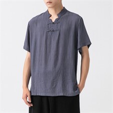 21夏季 大码风棉麻亚麻短袖盘扣衬衫唐装薄款冰丝潮 F18/P50图片
