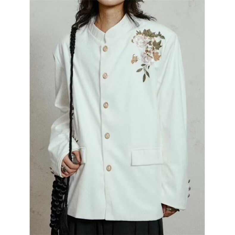 春秋新中式重工刺绣玉兰花中山装西服外套男复古痞帅西服 XFC22图片
