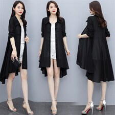 雪纺开衫长袖宽松大码披肩燕尾外搭防晒衣女修身空调衫上衣外套，女装蕾丝衫/雪纺衫，秀美人生