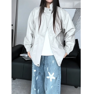 春秋款潮流痞帅设计感炸街机车pu皮情侣夹克外套25XJ55281特批55图片