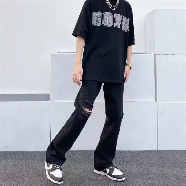 气质春季长裤青春流行ins慵懒日系哈伦裤拉链潮牛仔裤新款男潮流,男装牛仔裤,星座715-4
