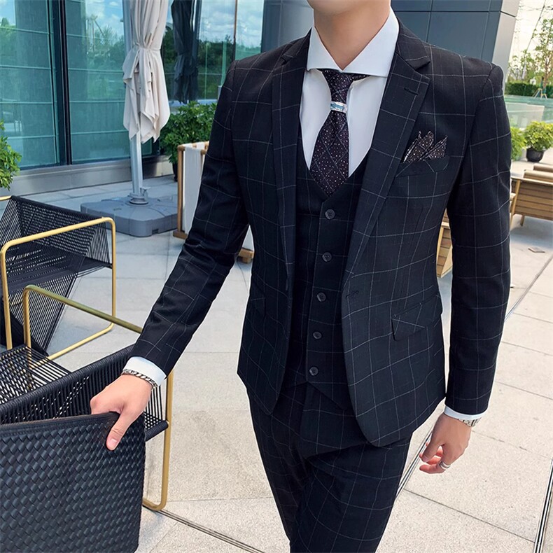 格子款男装西服套装礼服三件套西装 W9054-P305图片