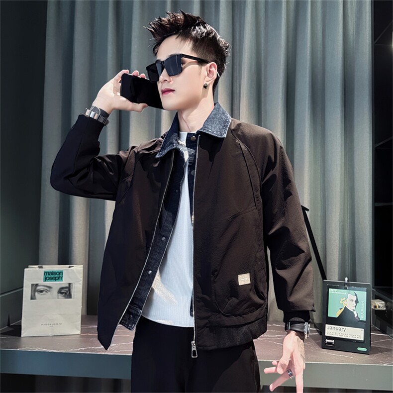 J9299-P118控158春秋季男假两件叠穿牛仔拼接外套2025新款男装上,男装工装外套,星座102A（原电商D309-1）