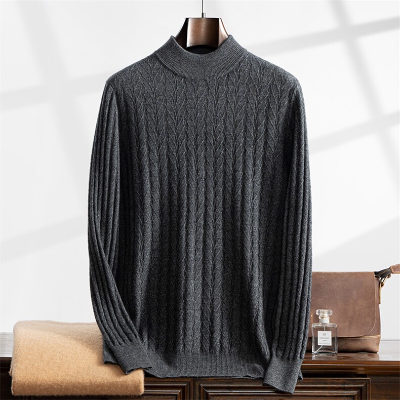 2024秋冬新款35%山羊绒男士套头加厚半高领麦穗羊绒衫,男装羊绒套衫,曼云男装羊绒