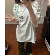 【有货】美式复古花体刺绣短袖t恤男白色白灰色TX6162特P35，男装T恤，星座1007（原301D）