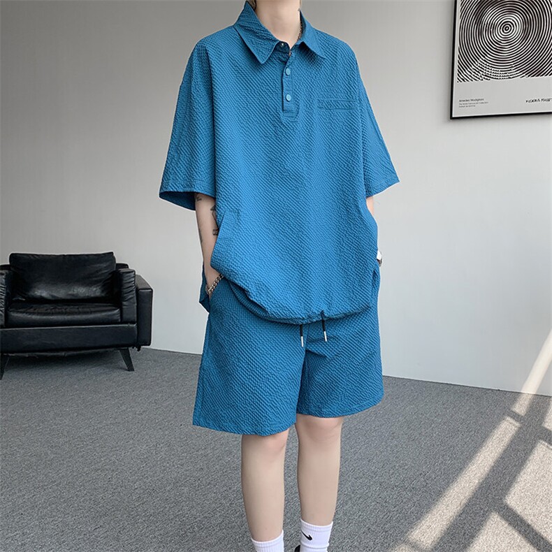 8XL-M日系工装短袖衬衫男夏季POLO衫t恤休闲运动套装TZ38004特P55图片