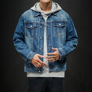 男士牛仔外套秋季潮流韩版工装夹克男潮牌日系牛仔衣8195图片