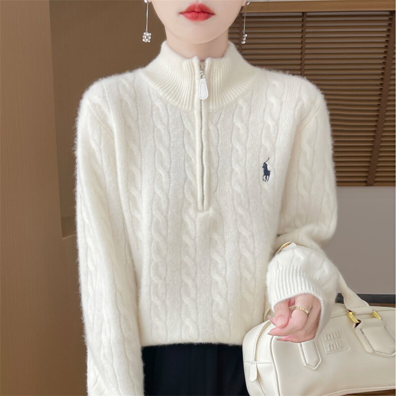 2025年秋季通勤单件长袖七针加厚刺绣马立领，女装羊毛衫，大美人包芯纱店