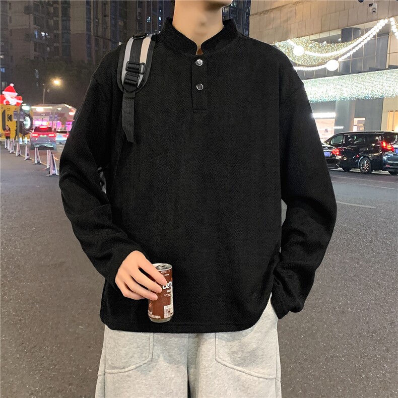 春款美式正肩亨利衫男款长袖t恤上衣肌理提花Polo卫衣WY558-P45,男装T恤,星座308B-2