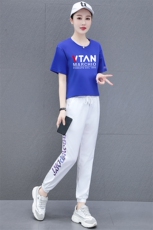 燕颉薄款纯棉短袖运动服套装女夏季2023新款妈妈跳舞休闲两件套，女装套装/套裙，燕颉服饰