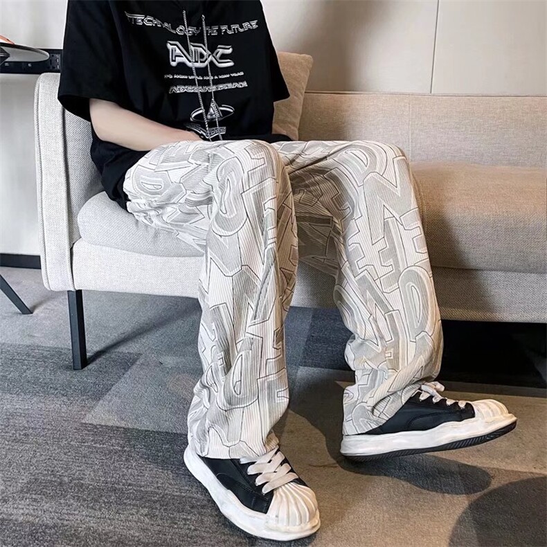 新款满印裤子男宽松韩版潮流阔腿裤高街ins休闲裤直筒裤E2918-p32,男装休闲裤,星座1008