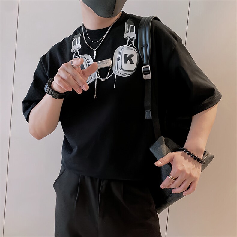8964/特P78控108夏季社会小伙美式创意印花短袖T恤男黑首2,男装T恤,星座305B