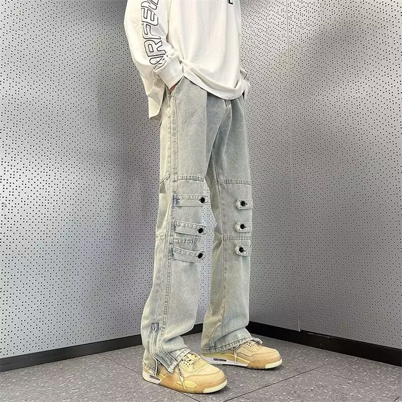 设计感裤子美式vibe工装牛仔裤男款潮牌拉链开叉直筒长裤020-p50,男装牛仔裤,星座1008