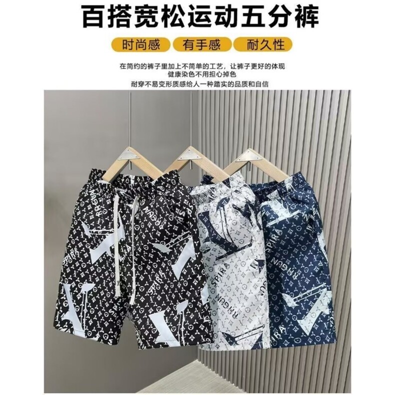 夏季男士五分裤潮流高端字母短裤印花运动宽松休闲薄款老花沙滩裤,男装休闲裤,电商B212（原钱塘6029）