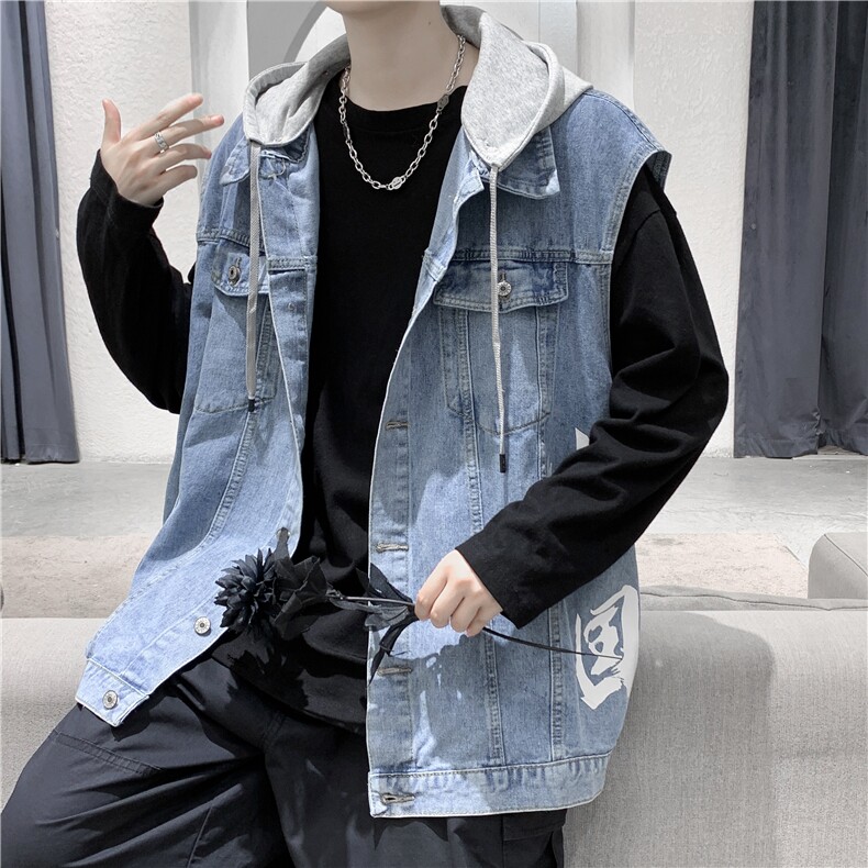 MJ216-p58-限价78M-5XL牛仔马甲连帽工装ins港风潮牌春秋季休闲,男装背心/马甲,星座116