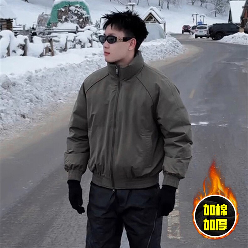 现货美式高街休闲棉衣夹克三防立领纯色户外工装加厚棉服外套图片