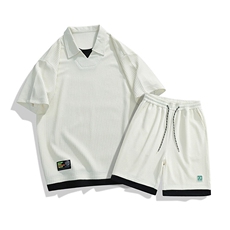 套装夏季潮牌痞帅宽松拼接短袖衬衫短裤休闲两件套A436-T09-P65，男装衬衫，电商A436