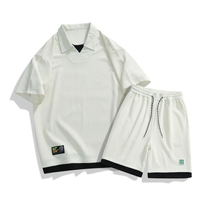 套装夏季潮牌痞帅宽松拼接短袖衬衫短裤休闲两件套 A436-T09-P65图片