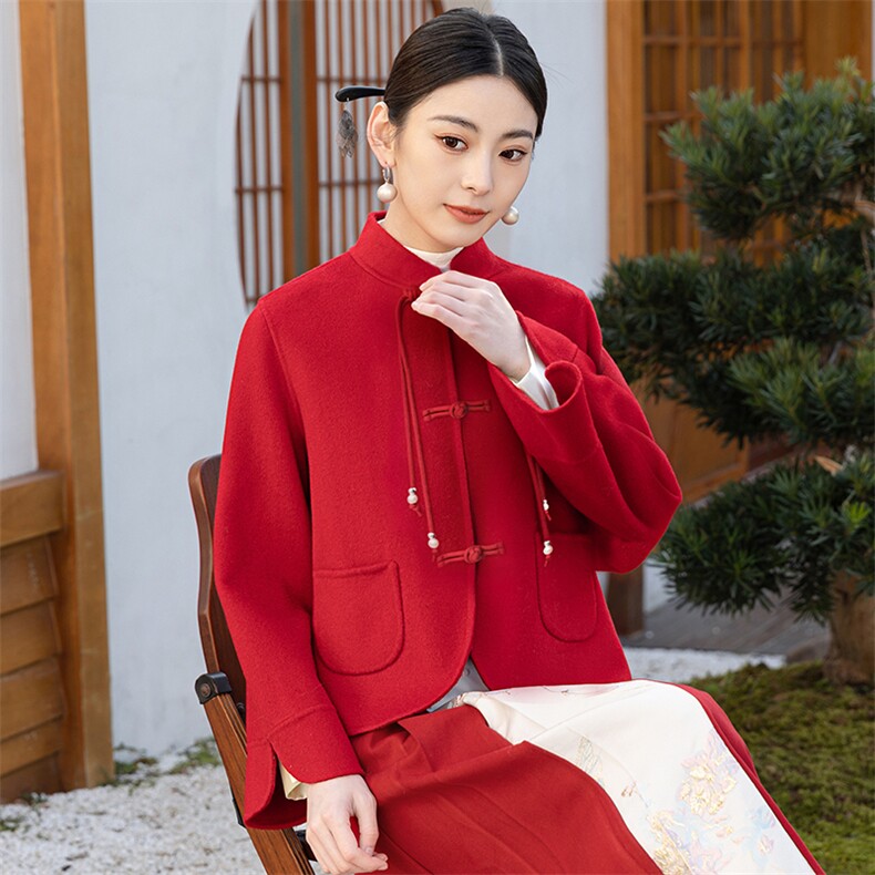 芷墨春季新款简约改良版新中式双面呢俩件套装复古盘扣流苏套装女,女装毛呢外套,芷墨服饰