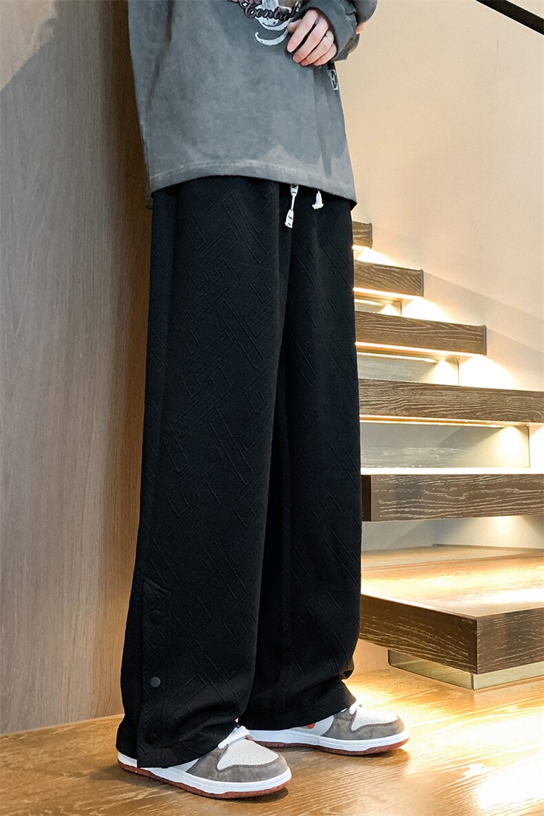 K8022/P55春装新款现货港风提花松休闲裤男排口开叉潮大码男裤子,男装休闲裤,电商A141