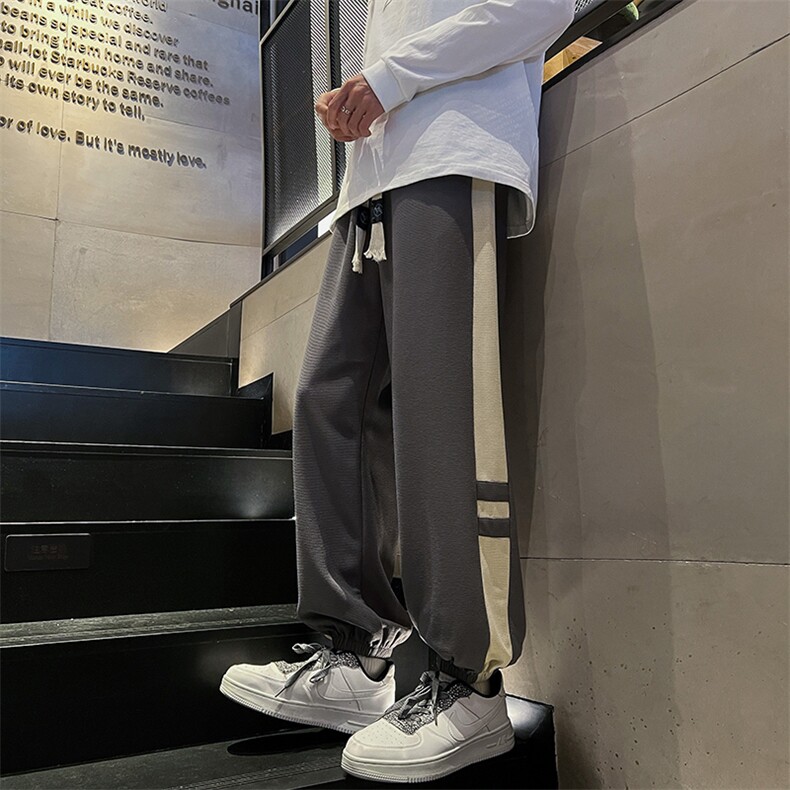 K011P45内景楼梯2024秋季华夫格宽松百搭卫裤大码束脚休闲裤,男装休闲裤,电商A026-1