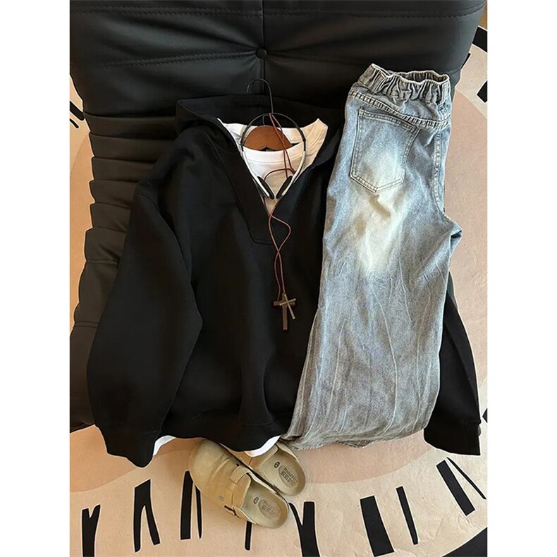 网图假两件v领连帽卫衣男秋冬美式复古cleanfit外套WYT123-特P48,女装短外套,星座1007（原301D）